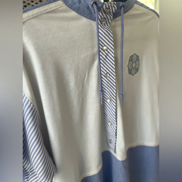 VINTAGE 90’s Blast Blues Grandmacore Size Large Polo Pullover Snap Buttons - Picture 6 of 12